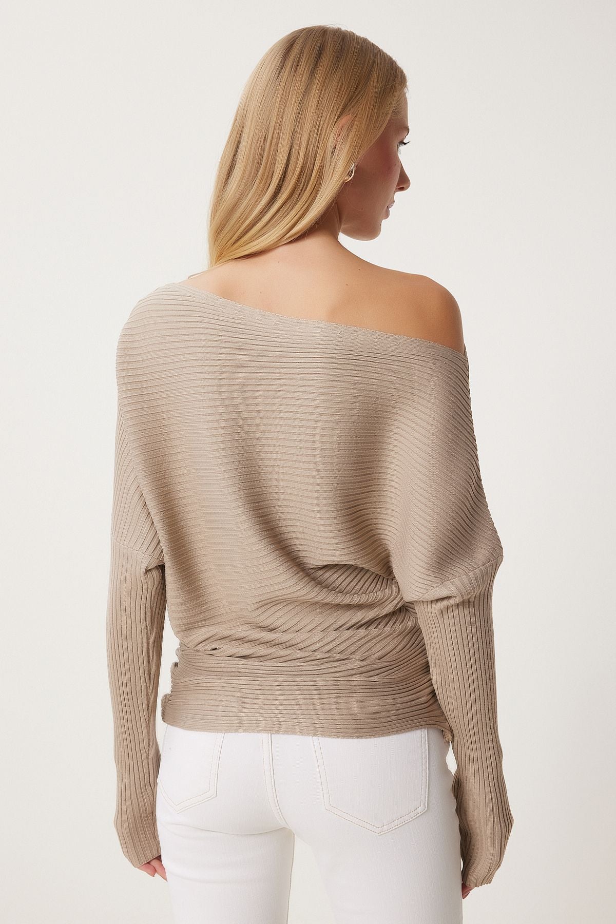 Female mink asymmetric collar wick sweater FN03383