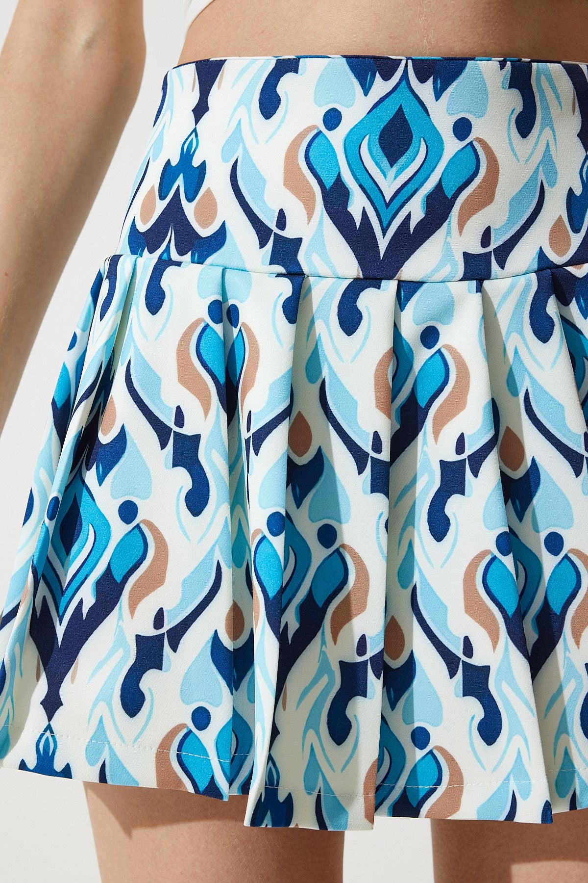Woman Blue Ecru Mini Woven Skirt CR00434