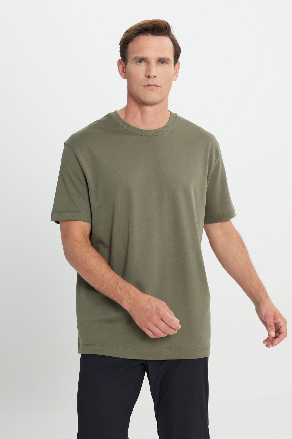 Men's Khaki Modern Fit Casual Cut 100 %Cotton Bicycle Yaka T -shirt