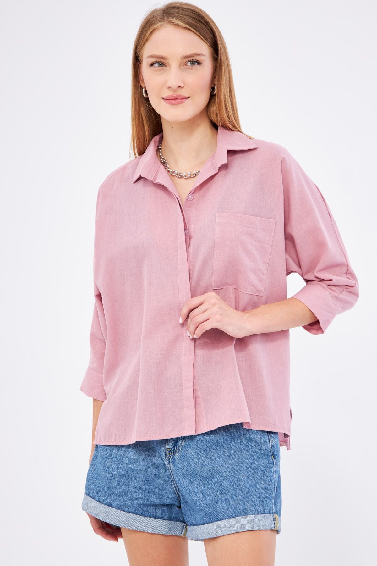 WOMEN OPEN ROSE DRIVER POCKET SALAŞ LINN SHIRT ARM-21Y001035