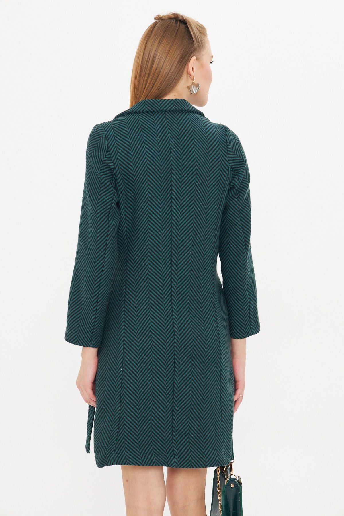 Female emerald-on-handed lined pocket long stamp coat ARM-25K001077