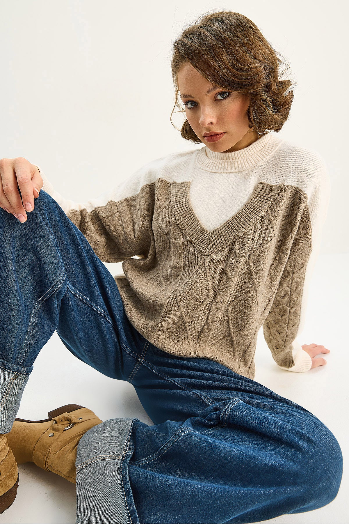 Women's Color Blocked Oversize Knitwear Sweater TK251078 60283721