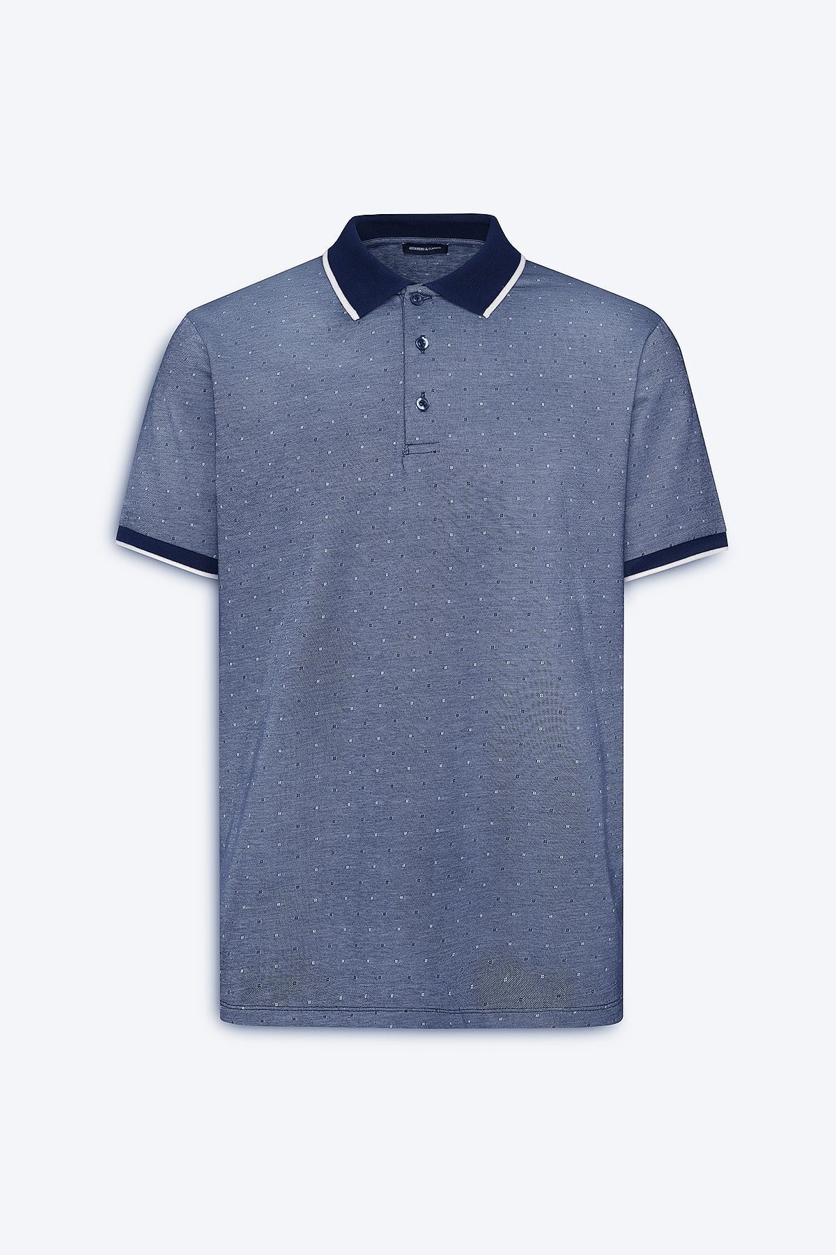 Men's Navy Blue Regular Fit Casual Cut Polo Yaka Cotton Pocket Jacquard T -shirt