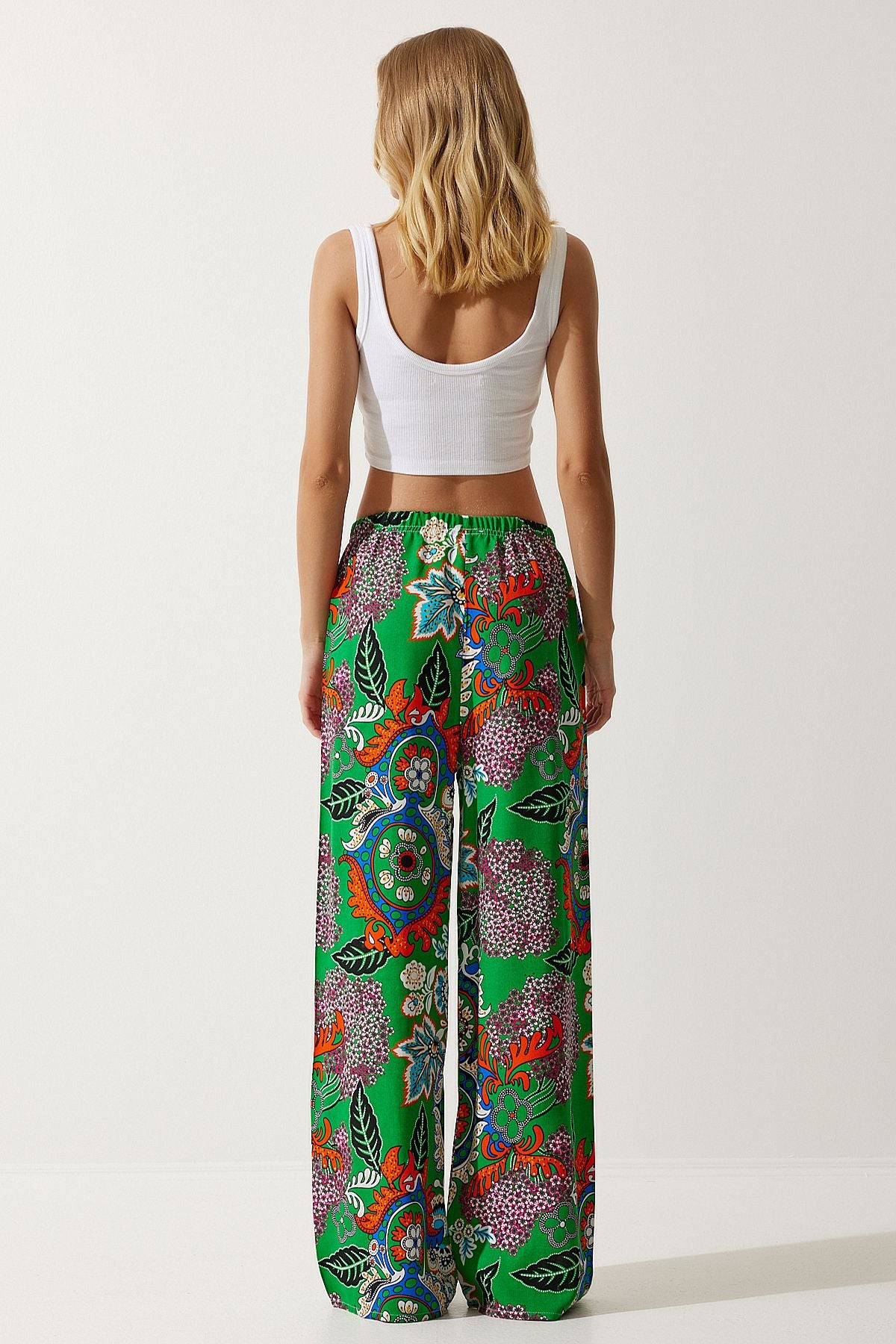 Female Green Orange Patterned Viscose Palazzo Pants EN00606