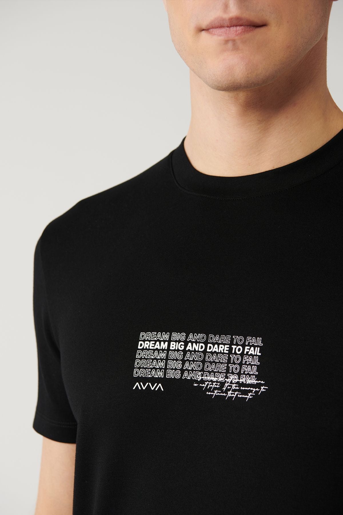 Men's black bike collar printed Interlok T-shirt A41y1013