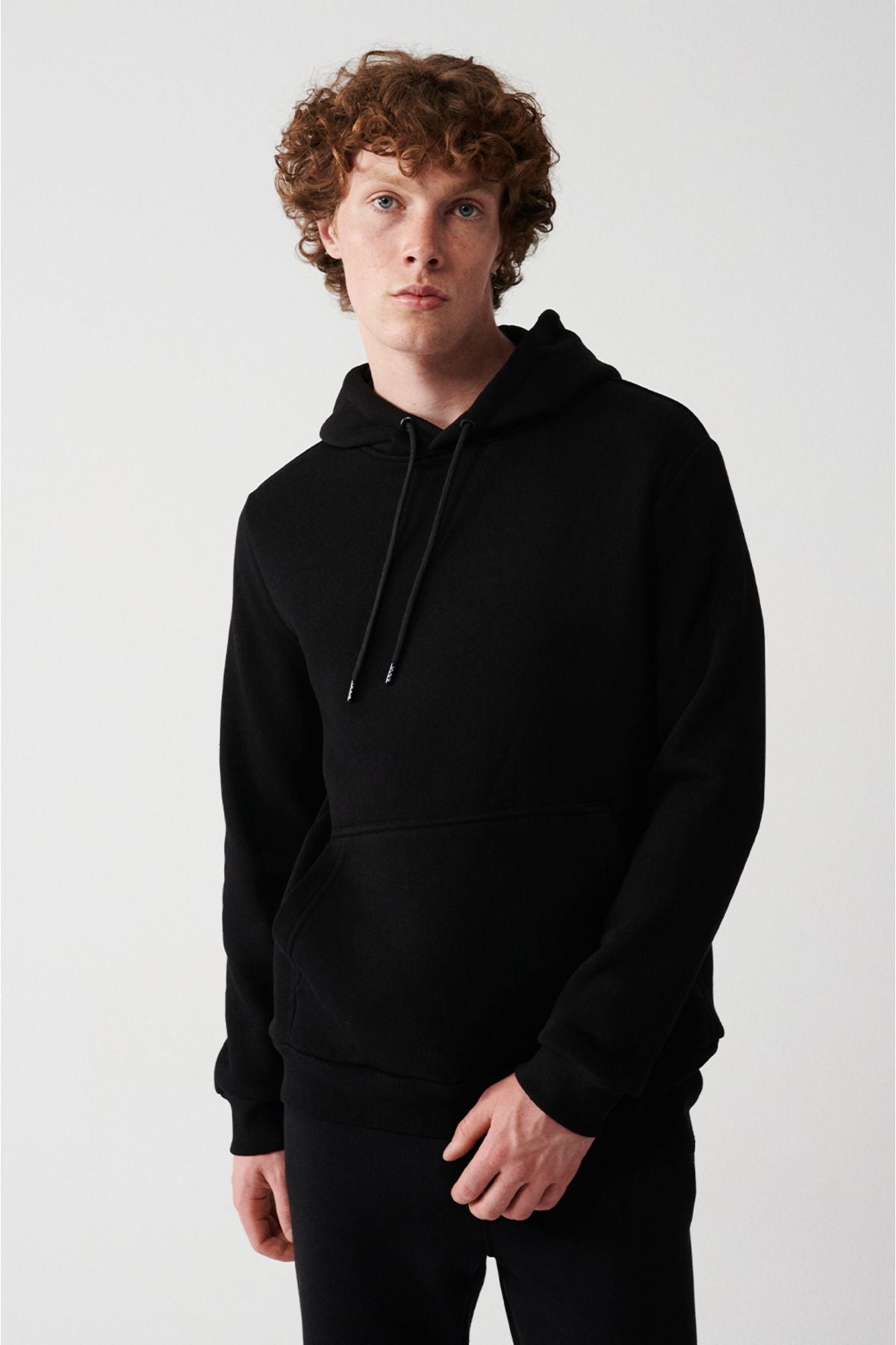 Men's black hooded 3 -IP cotton swine sweatshirt E001018