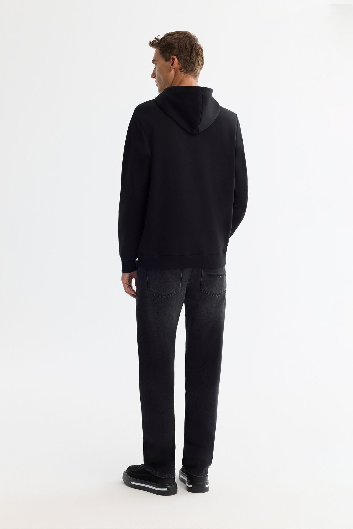 Men's black hooded cotton printed elastan sweatshirt a42y1321