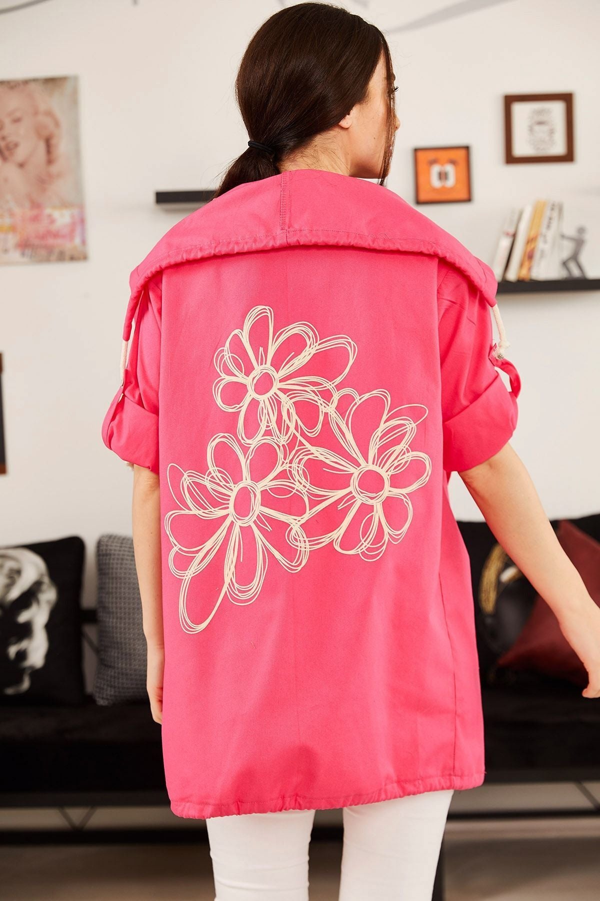 Women's Fuchsia Back Flower Printed Seasonal Jacket ARM-20K024030