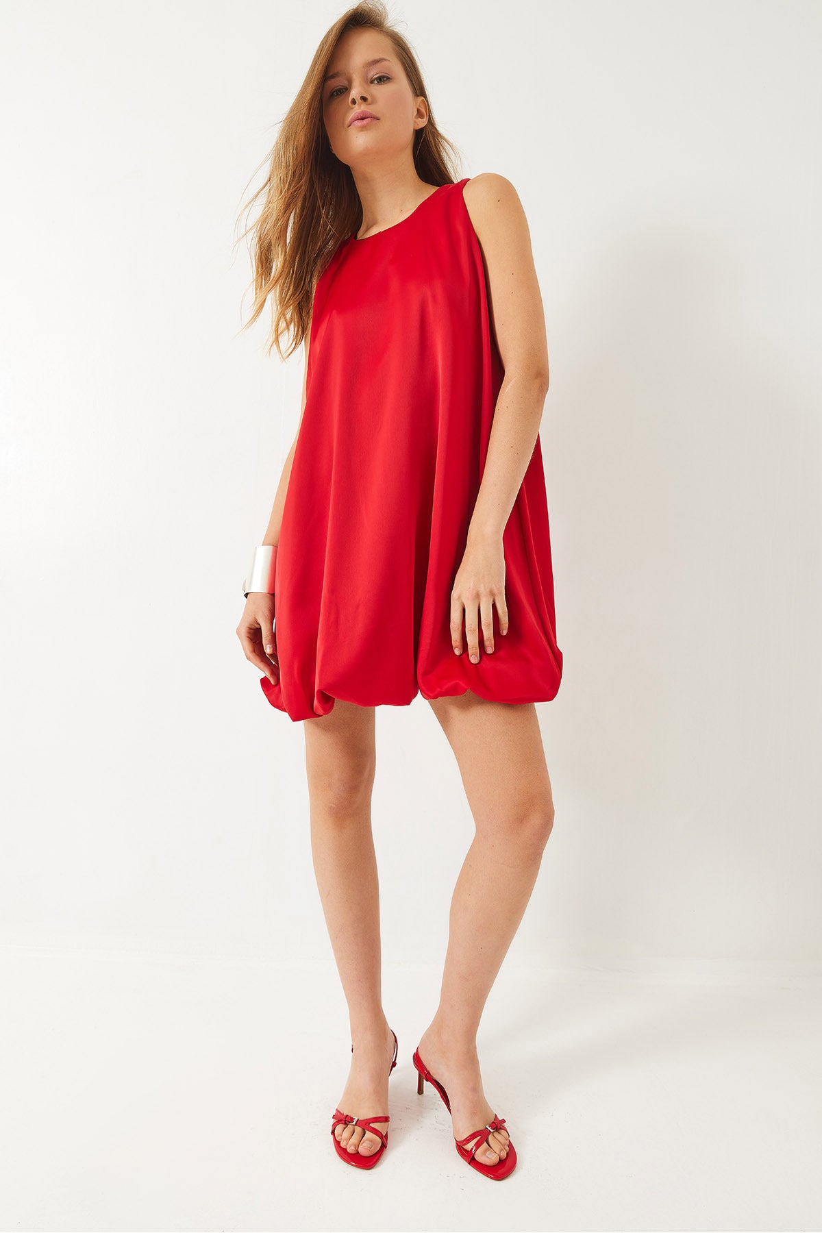 Women's Elastic Hem Lined Satin Balloon Dress 70303 60283006