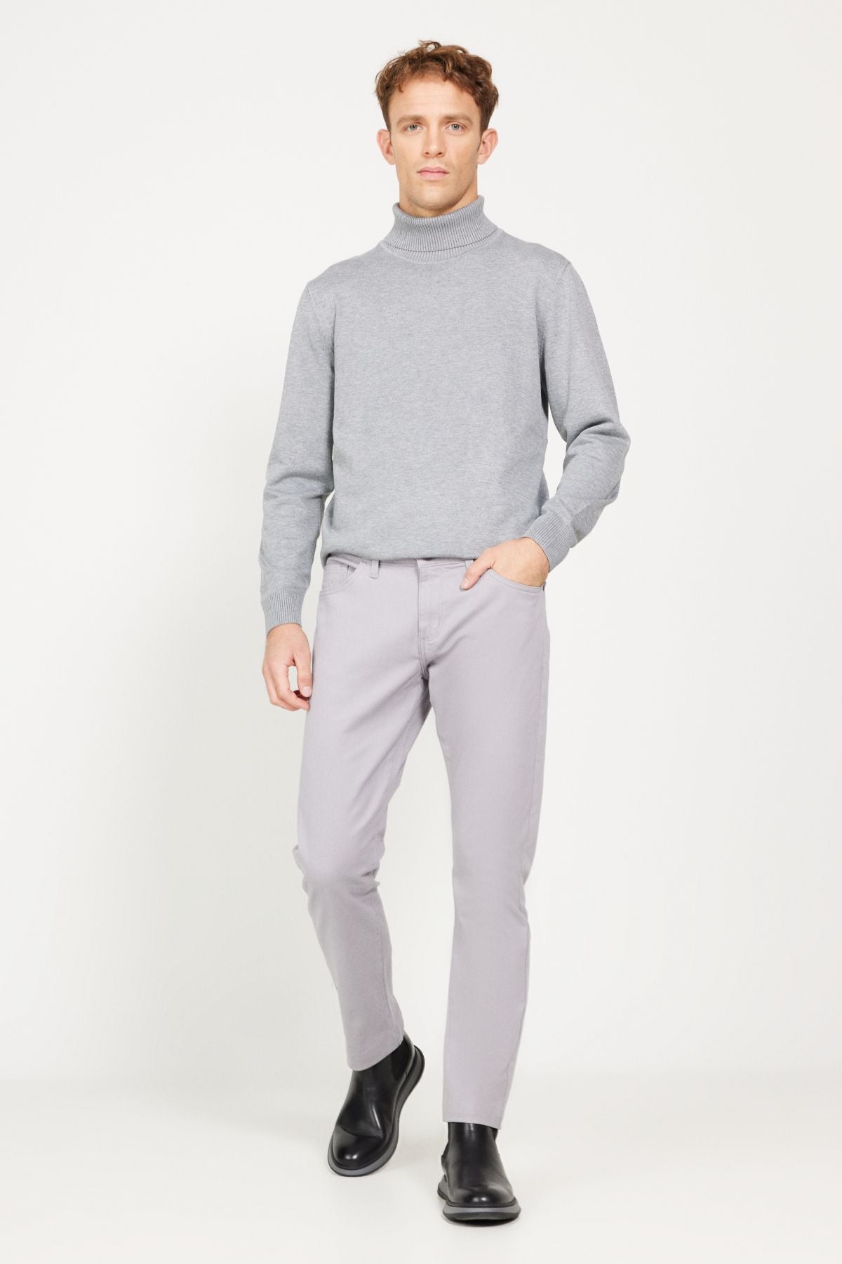 Men's Stone Slim Fit Narrow Cut 5 Pocket Cotton Fleet Pants