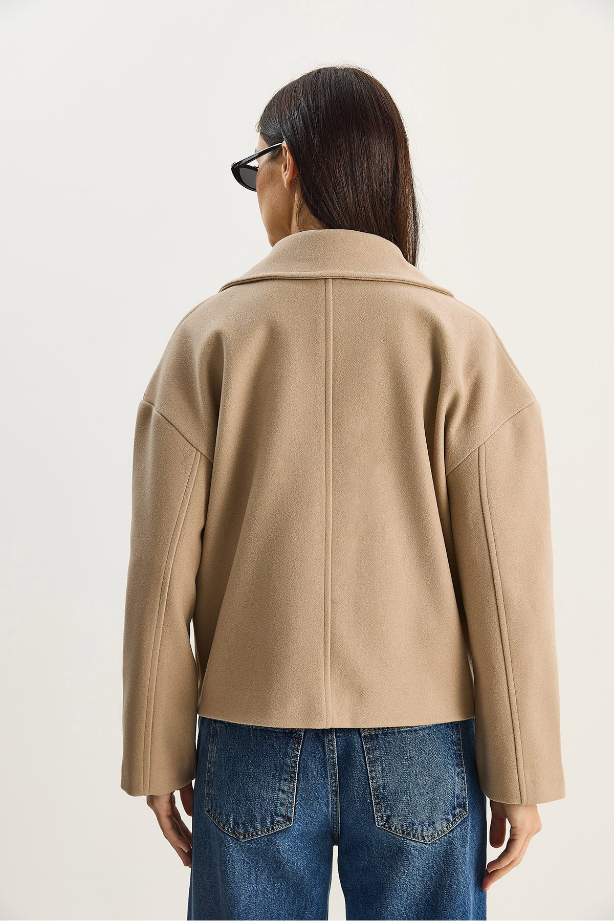 Women's Wide Collar Pocket Detailed Lined Buttoned Short Cashmere Coat 2517 60283788