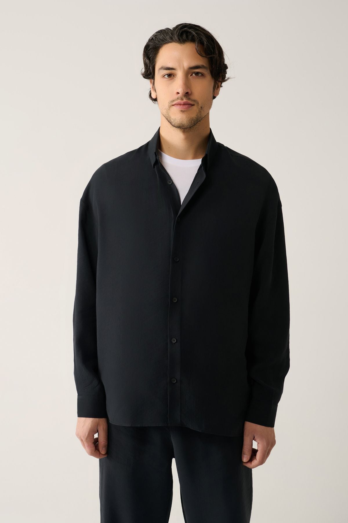 Men's Black British collar Modal Fabric Shirt A41y2168