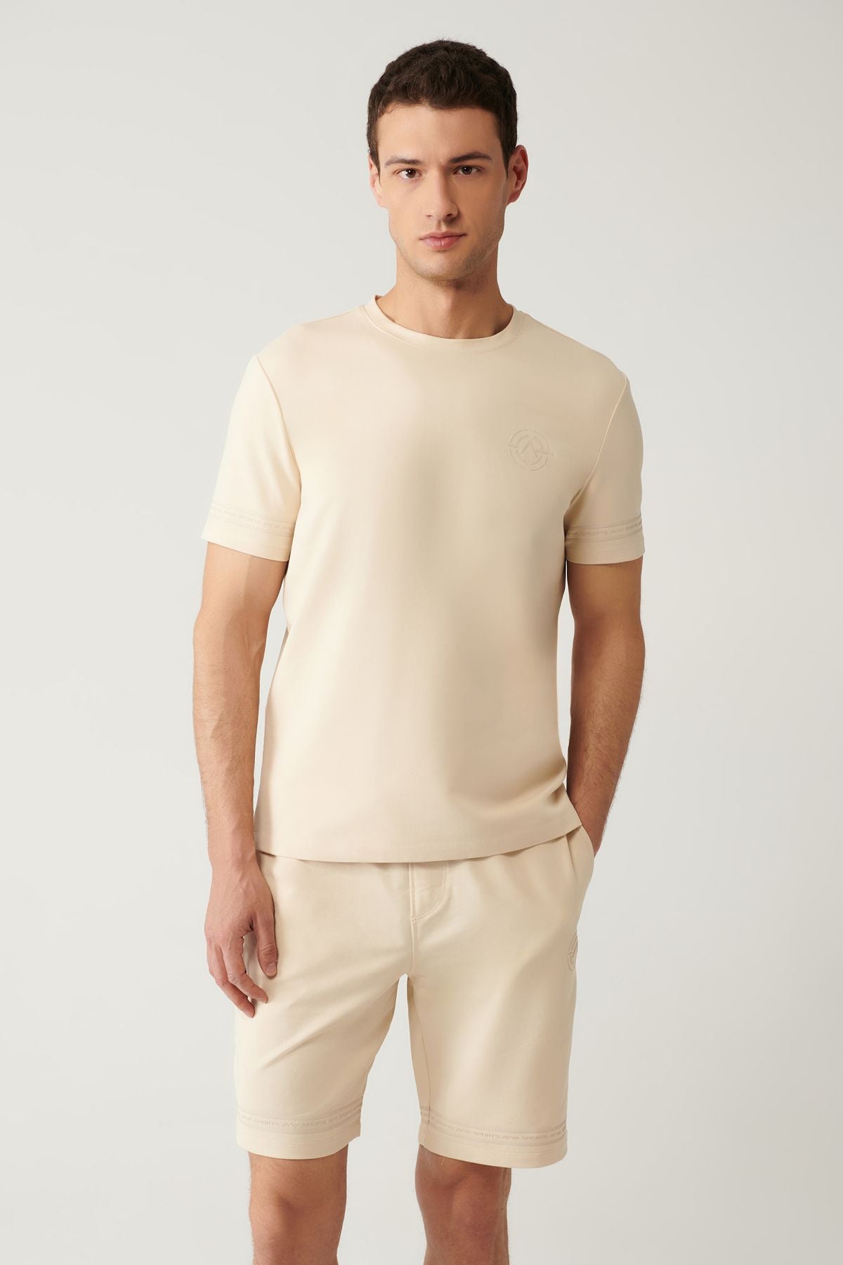 Men's Beige Bicycle Yaka Jersey Fabric Printed T-shirt A41y1107