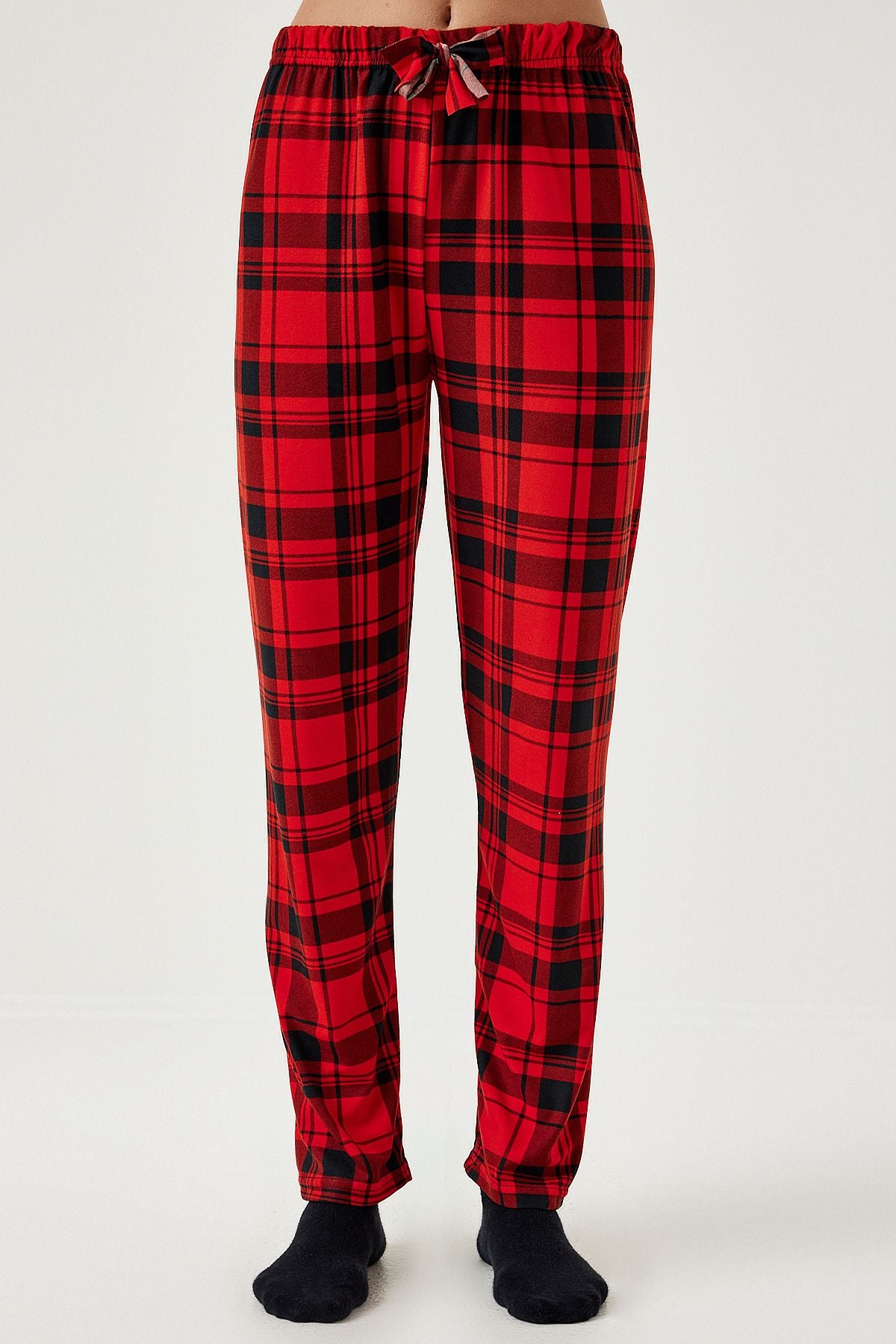 Woman Red Patterned Soft textured knitting pajamas six Ce00089