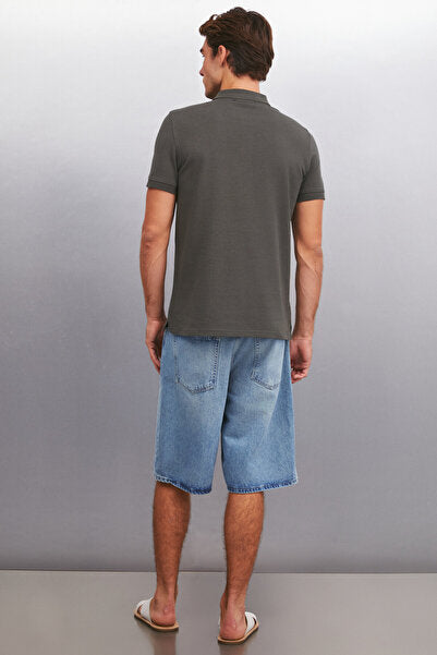 MARTEN Men's 100% Cotton Short Sleeve Regular Fit Anthracite Polo Collar T-shirt