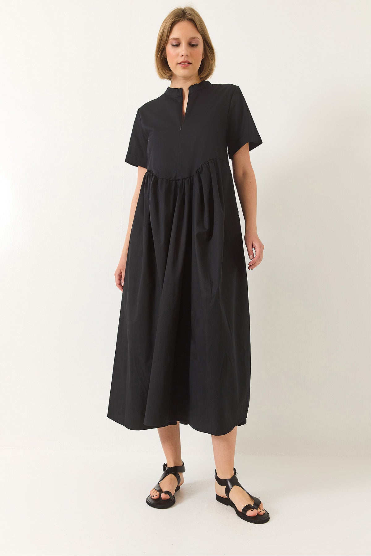 Women's Zippered Collar Pocket Detailed Short Sleeve Poplin Long Dress 60283189