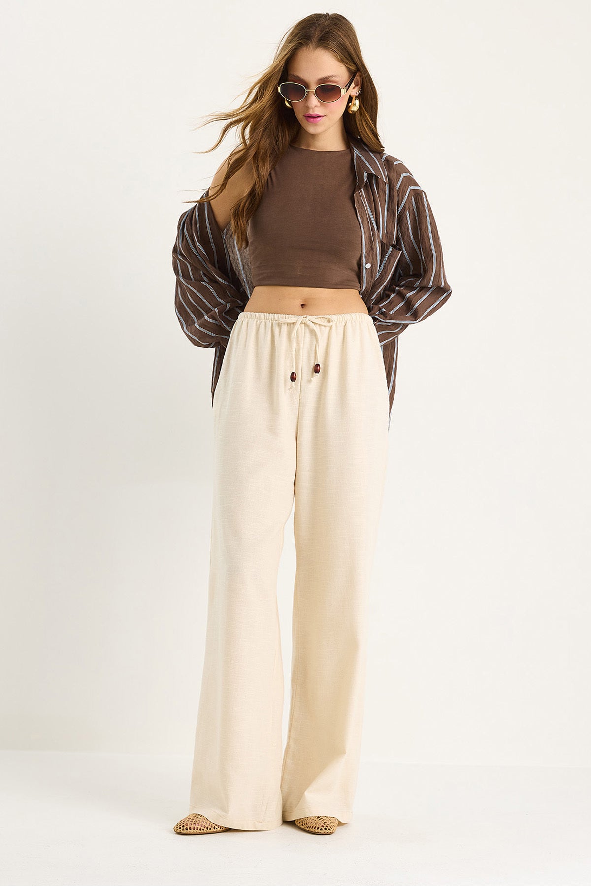 Women's Waist Tied Thin Linen Summer Loose Trousers 3236 60281079