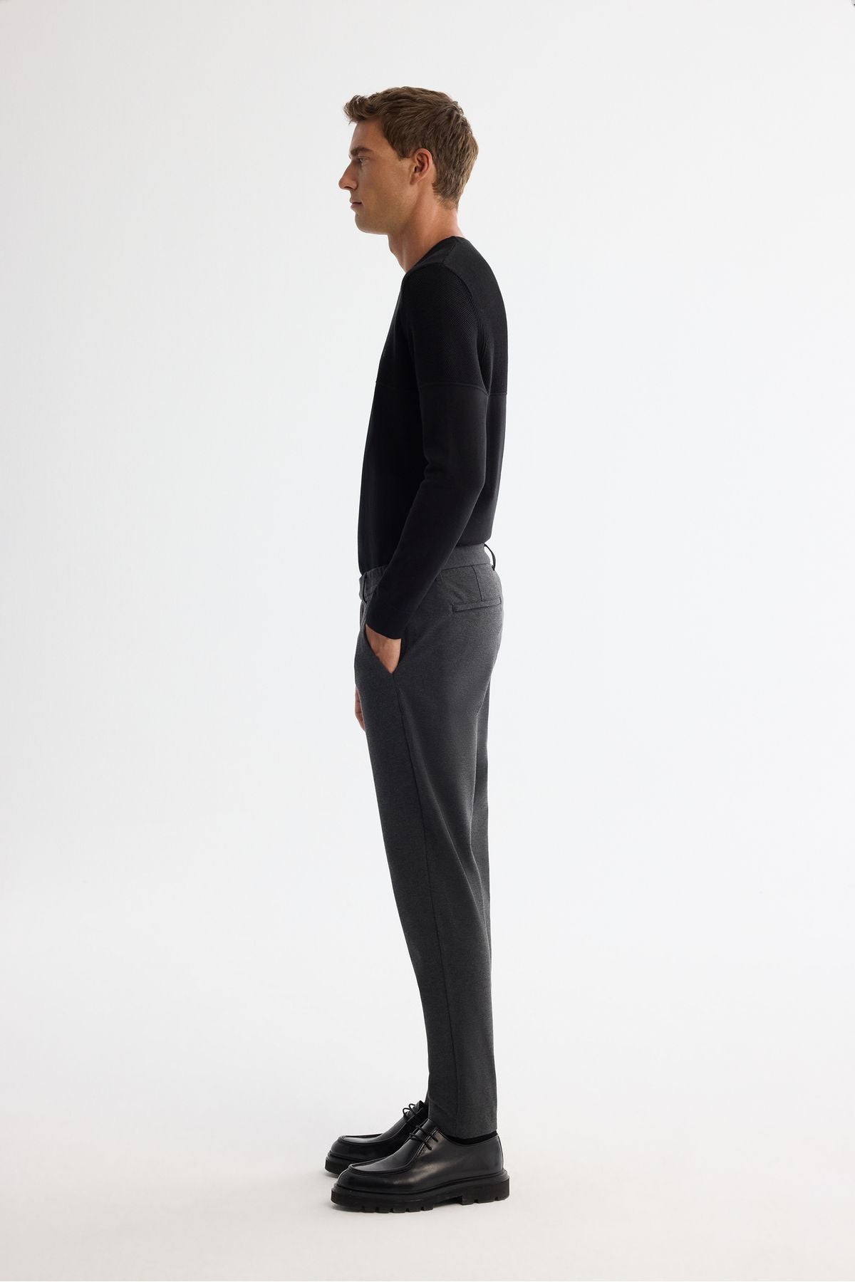 Men's anthracite as well as rubber knitted elastan pants A42y3053