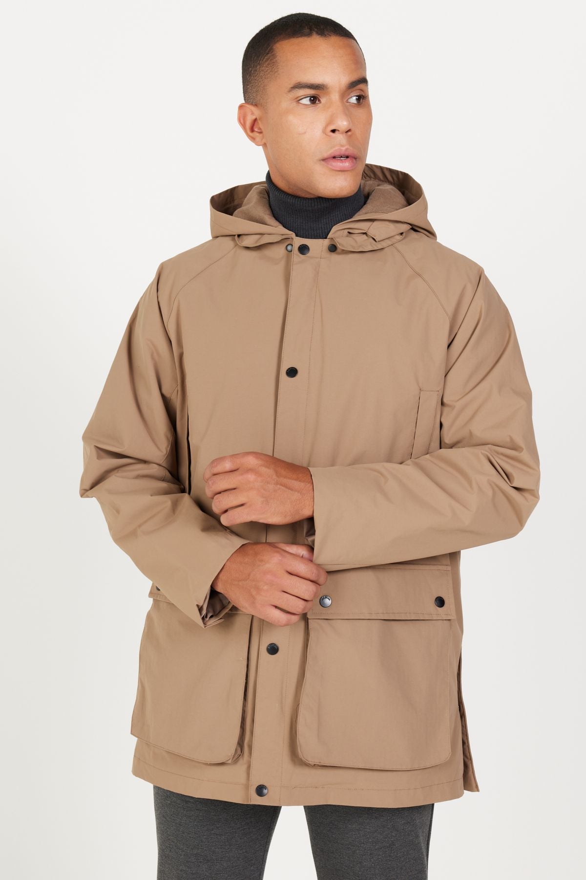 Men's mink hooded upright collar standard Fit Hot Hot Windproof Coat