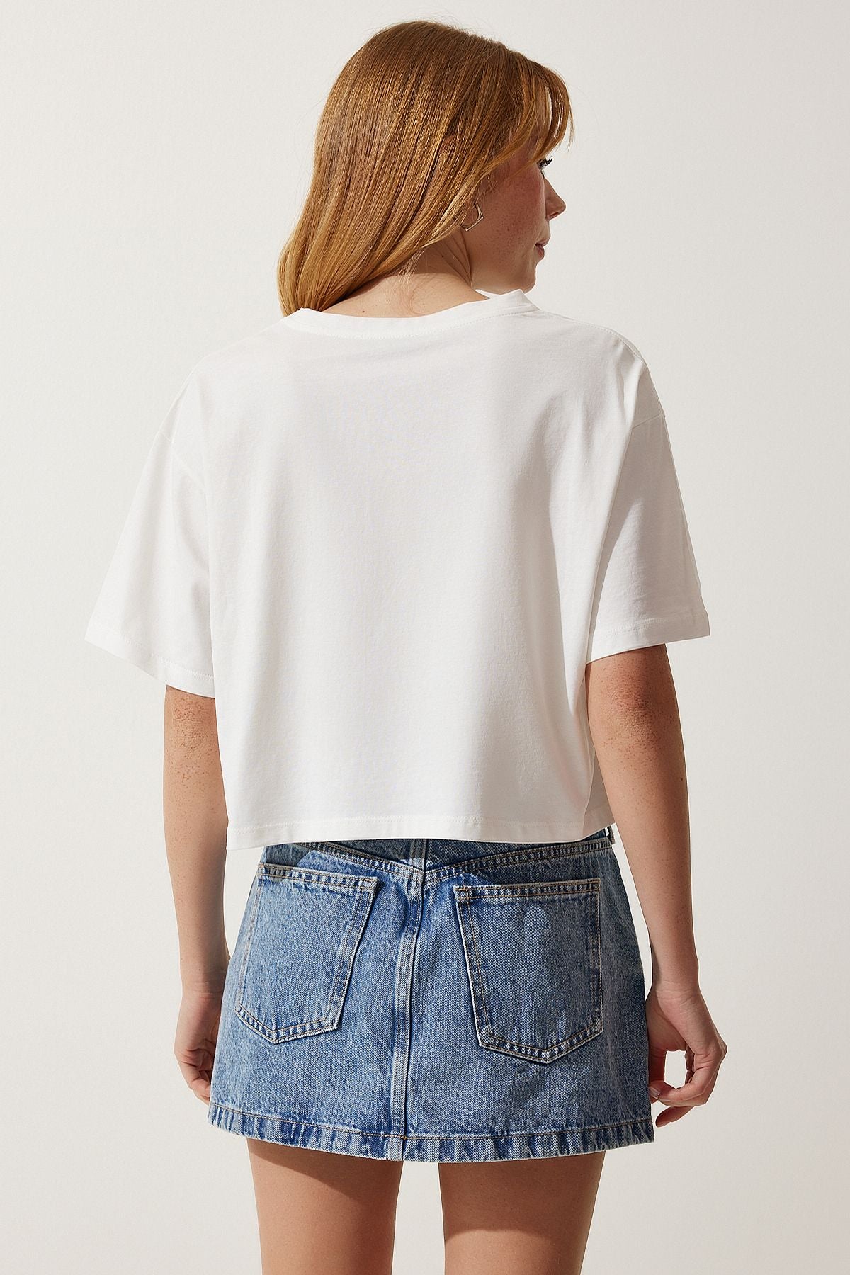 Female ecru teddy bear arms Crop knitting T-shirt HF00455
