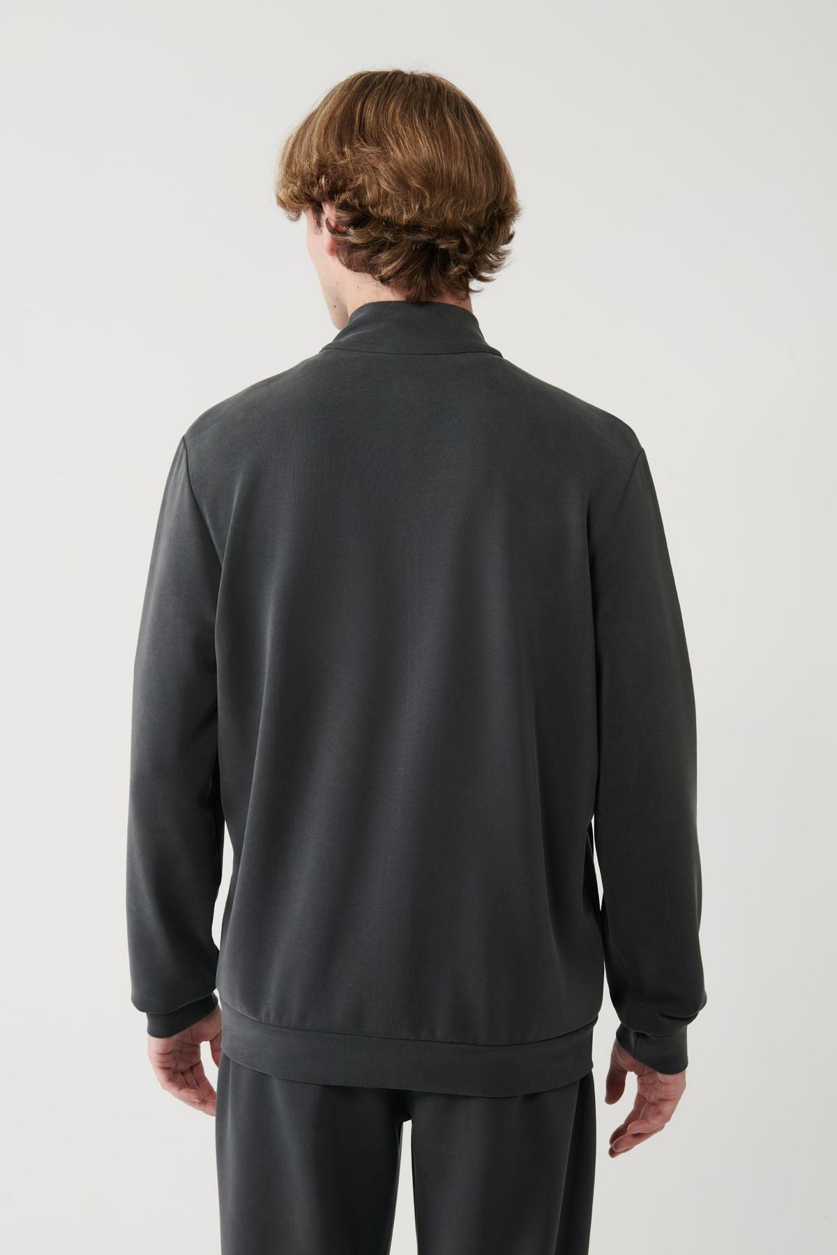 Men's anthracite upright collar printed soft touch printed sweatshirt A41y1225