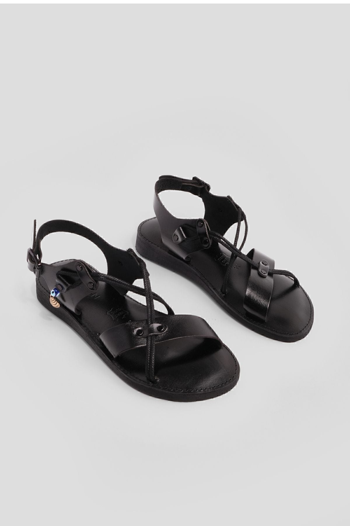 Woman Genuine Leather Accessory Eva Base Cross IP Detailed Daily Sandals Katre Black