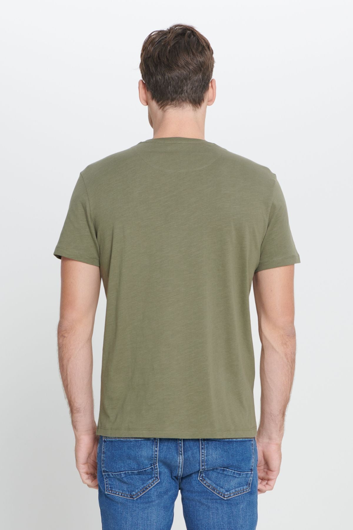 Men's Khaki Slim Fit Narrow Cut 100 %Cotton Bicycle Yaka T -shirt