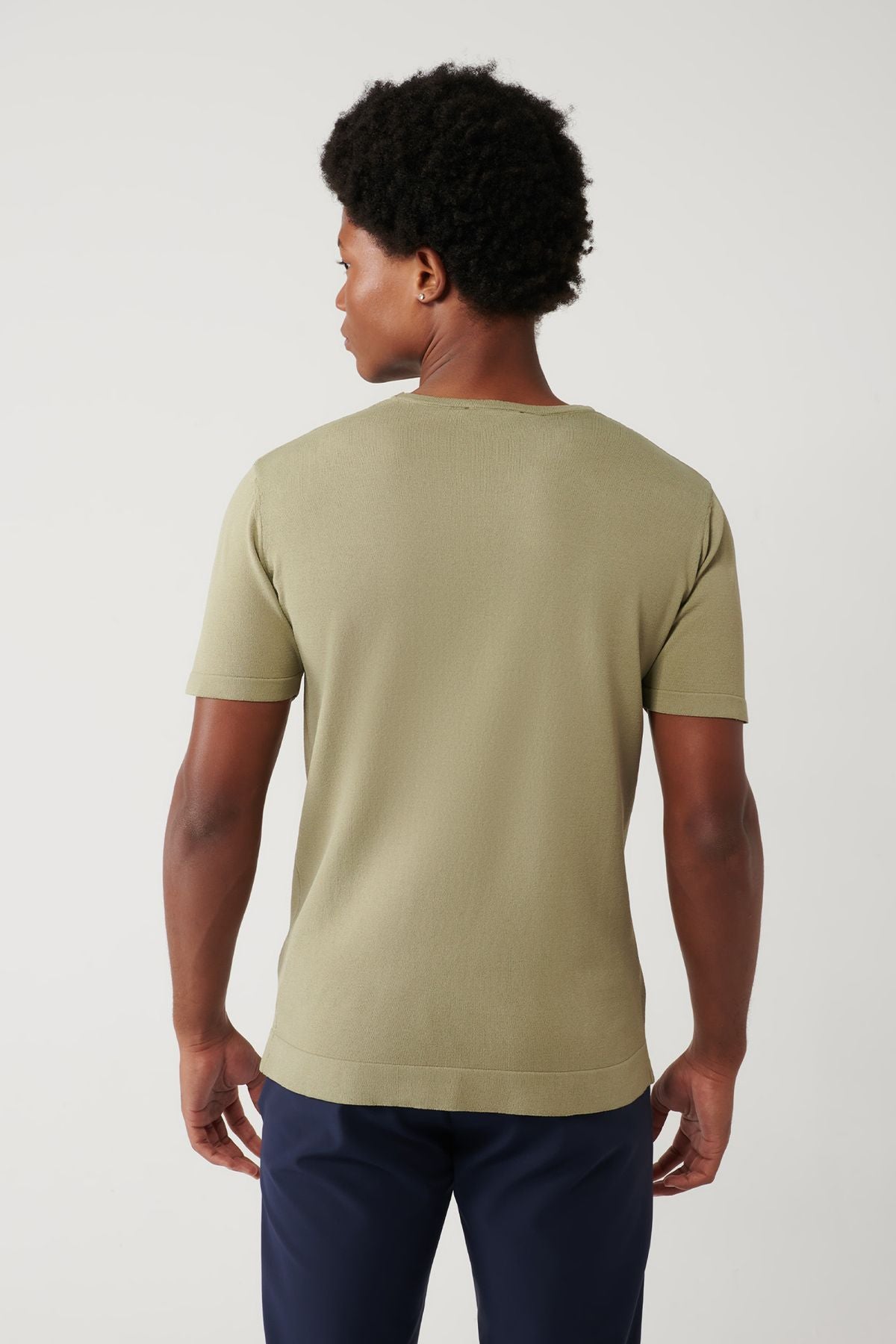 Men's Open Khaki Bicycle Collar Rayon textured knitwear T-shirt A41y5099