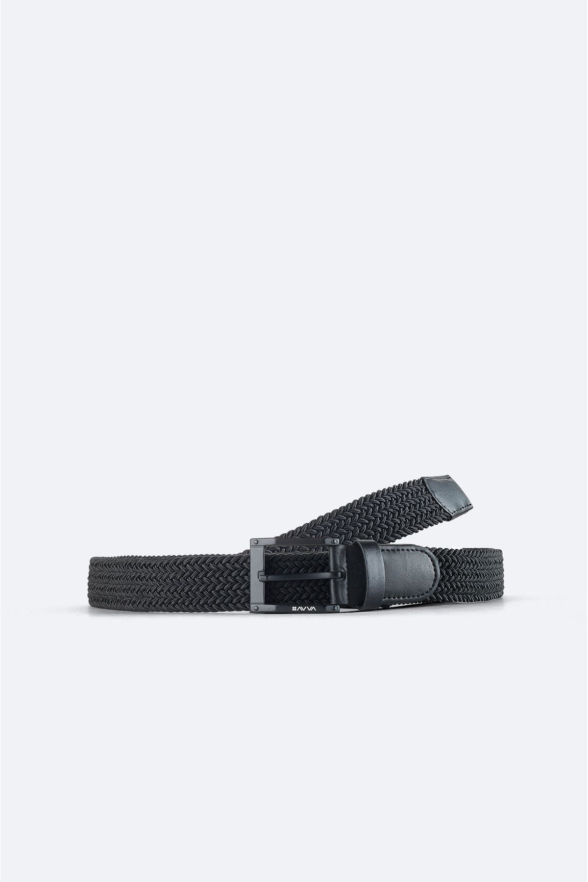 Men's black 100 %leather knit belt A41y9320