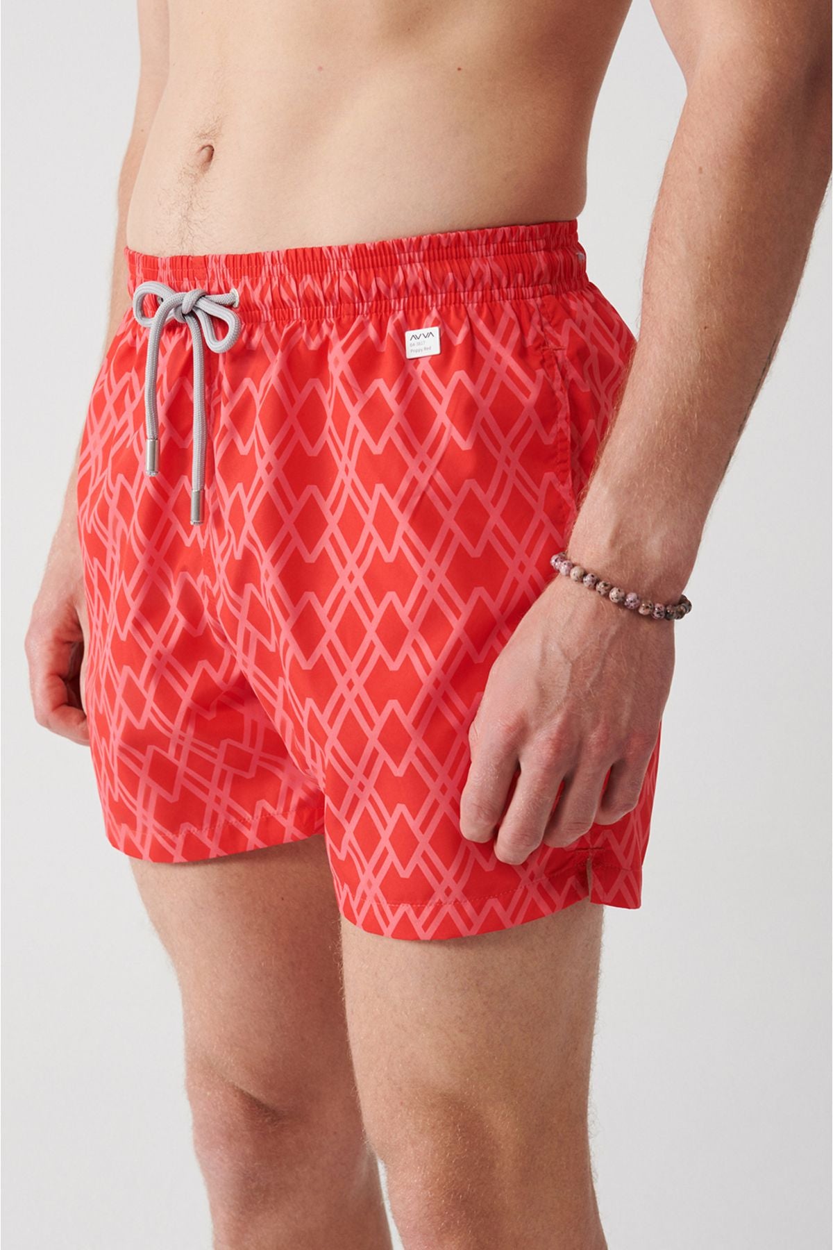 Red fast -drying Geometric Printed Standard Special Boxed Comfort Fit Mayo Sea Short