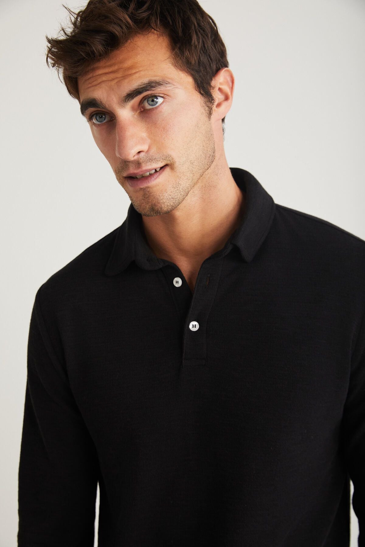 Tremont Men's 100 %Organic Cotton Slim Fit textured Fabric Polo Yaka Long Sleeve Black T-Shirt