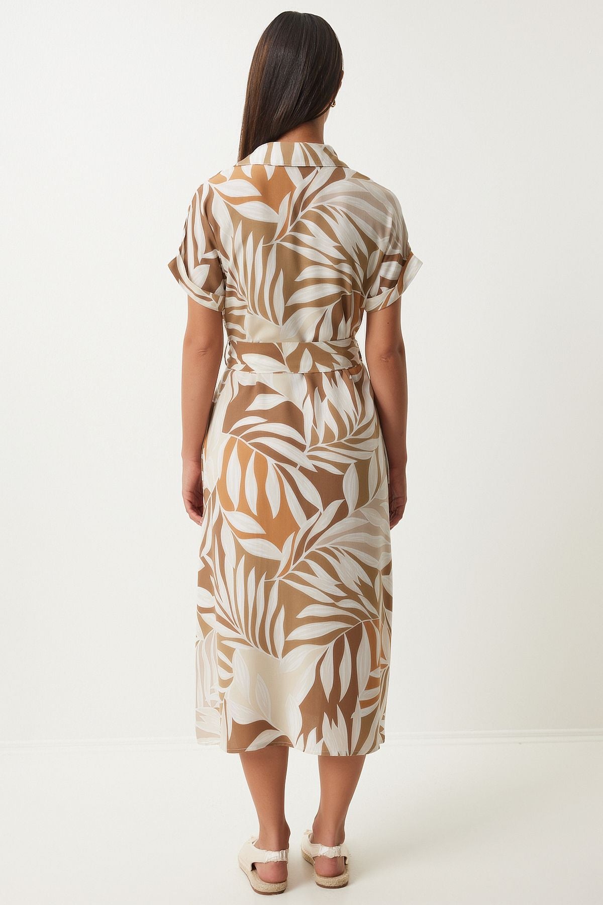Female Biscuit Cream Patterned Born Viscose Shirt Dress DD01331