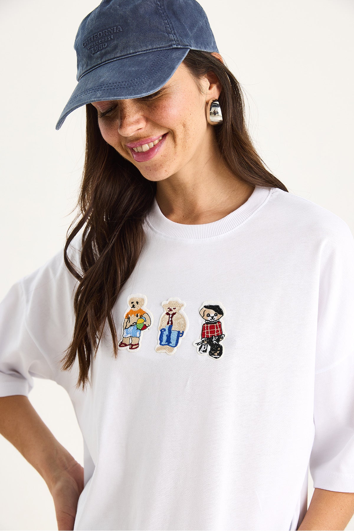 Women's Teddy Embroidered Crew Neck Cotton T-Shirt 60602064