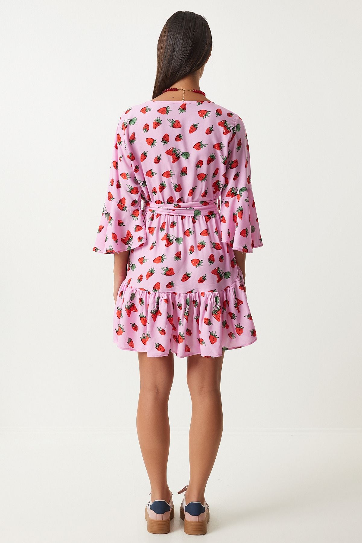 Woman Red Pink Patterned Summer Viscose Clash Dress FN03202