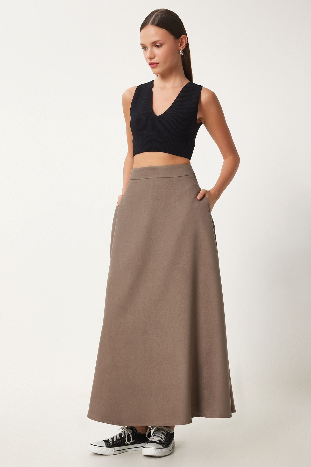 Female mink pocket jacquard suede cloch skirt RG00045