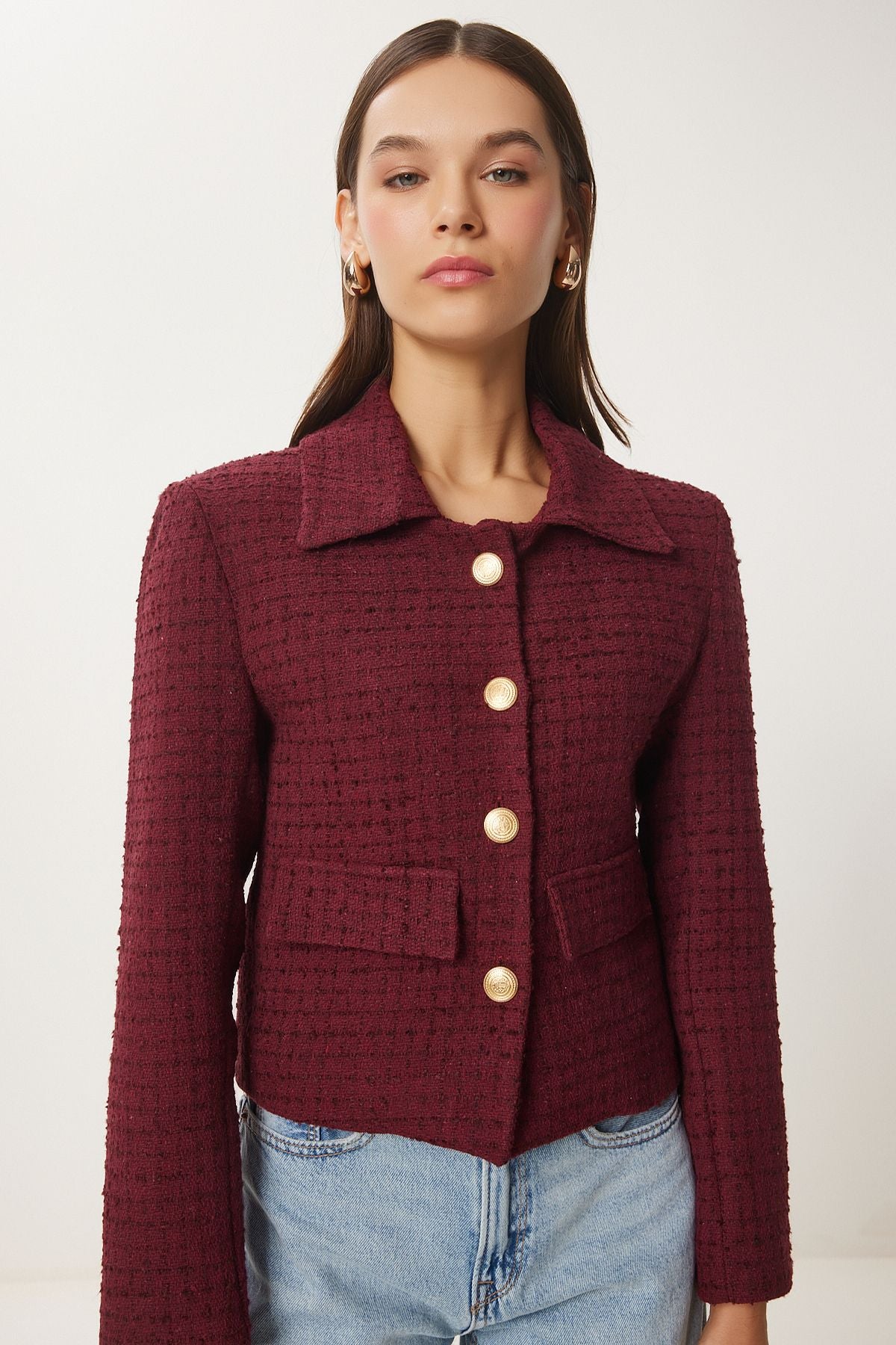 Women Bordeaux Tüvit Crop jacket to00039