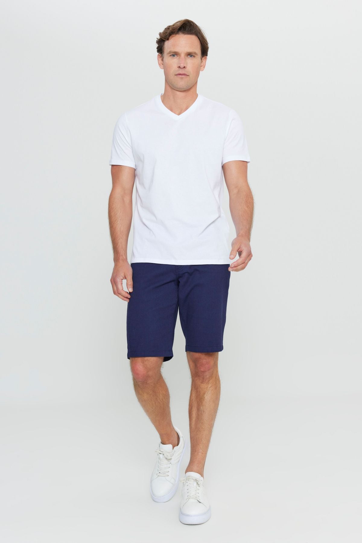 Male 100 %Cotton V -Neck White Slim Fit Narrow Cut T -shirt