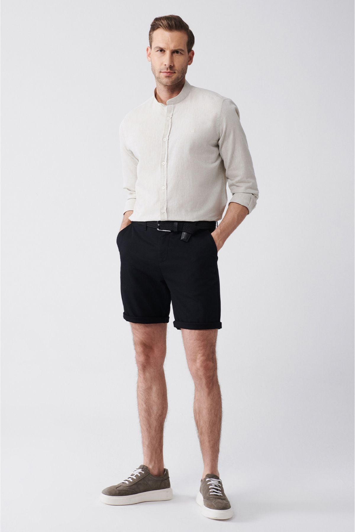 Men's black flexible patara chino canvas shorts B003730
