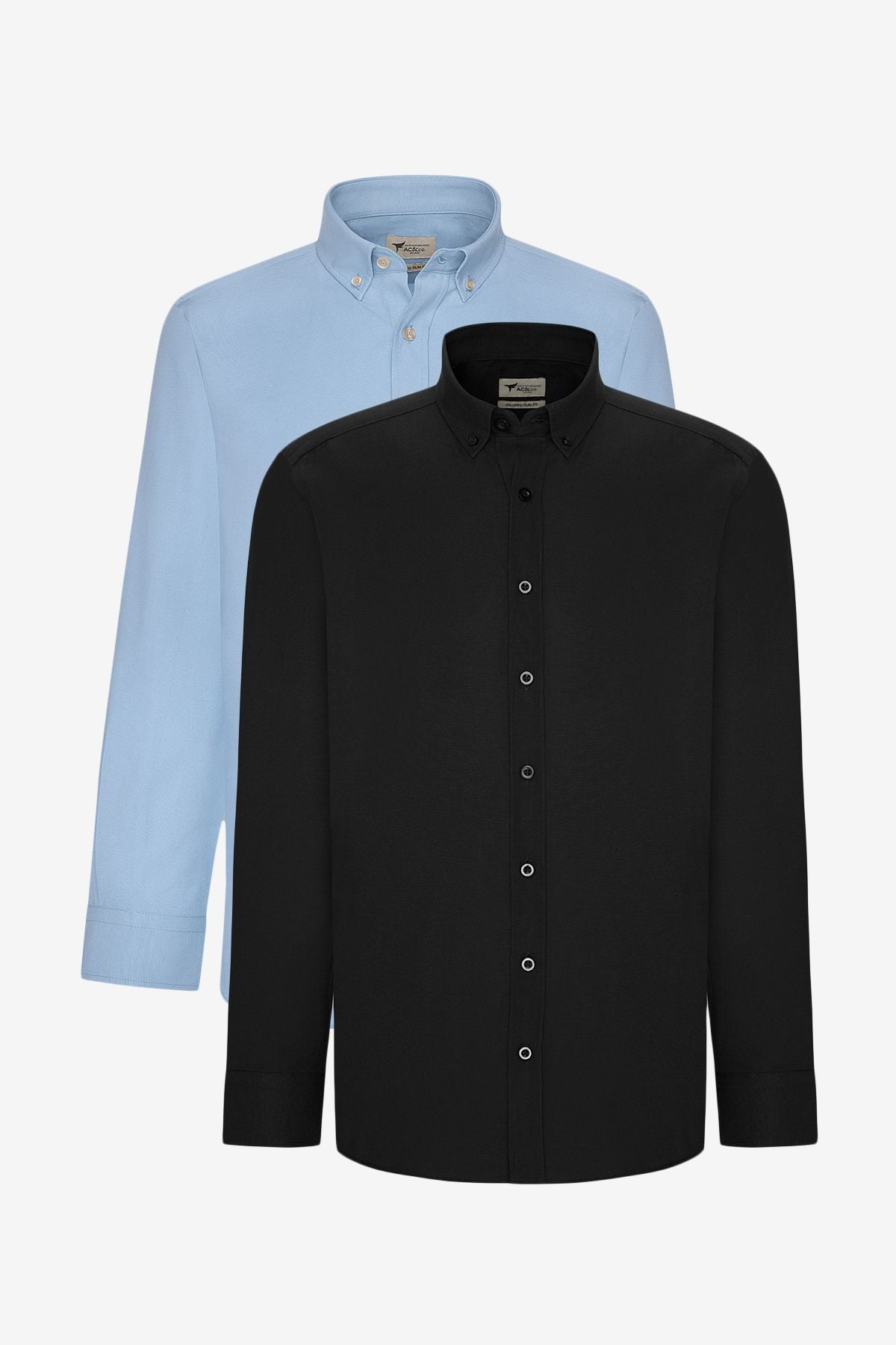 Men's Blue-Black 2 Piece Cotton Oxford Easy ironable slim fit narrow cut shirt package