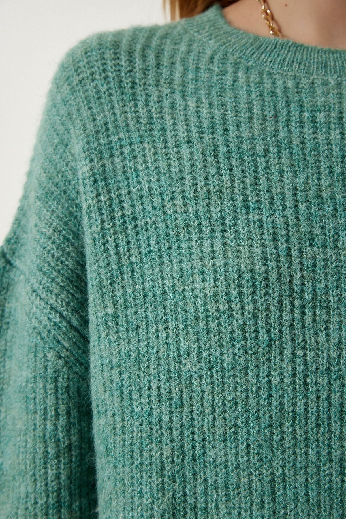 Woman Water Green Oversize Long Basic Knitwear Kazakh BV00099