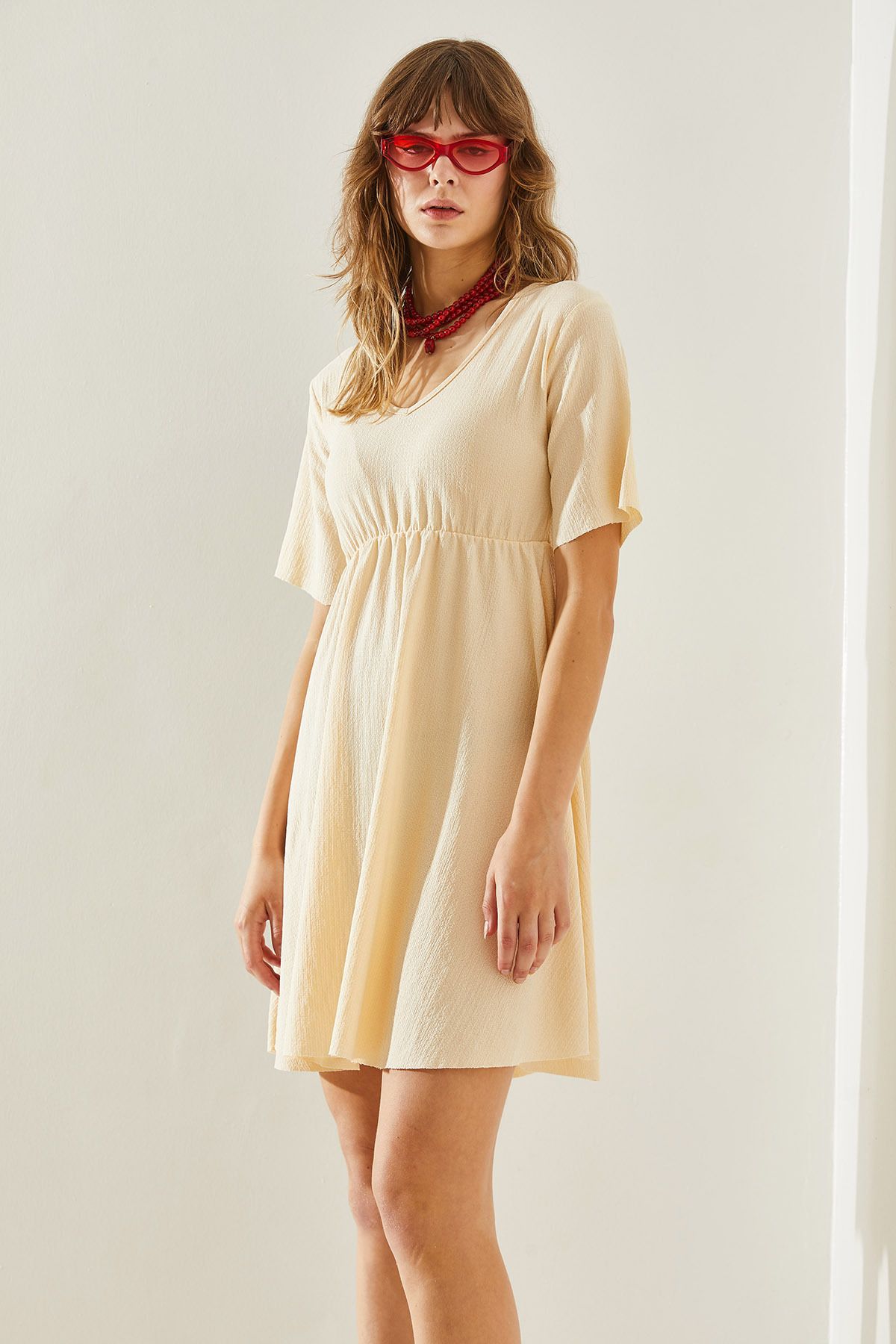 Woman Waist Elümcük V -Neck Dress 60251162