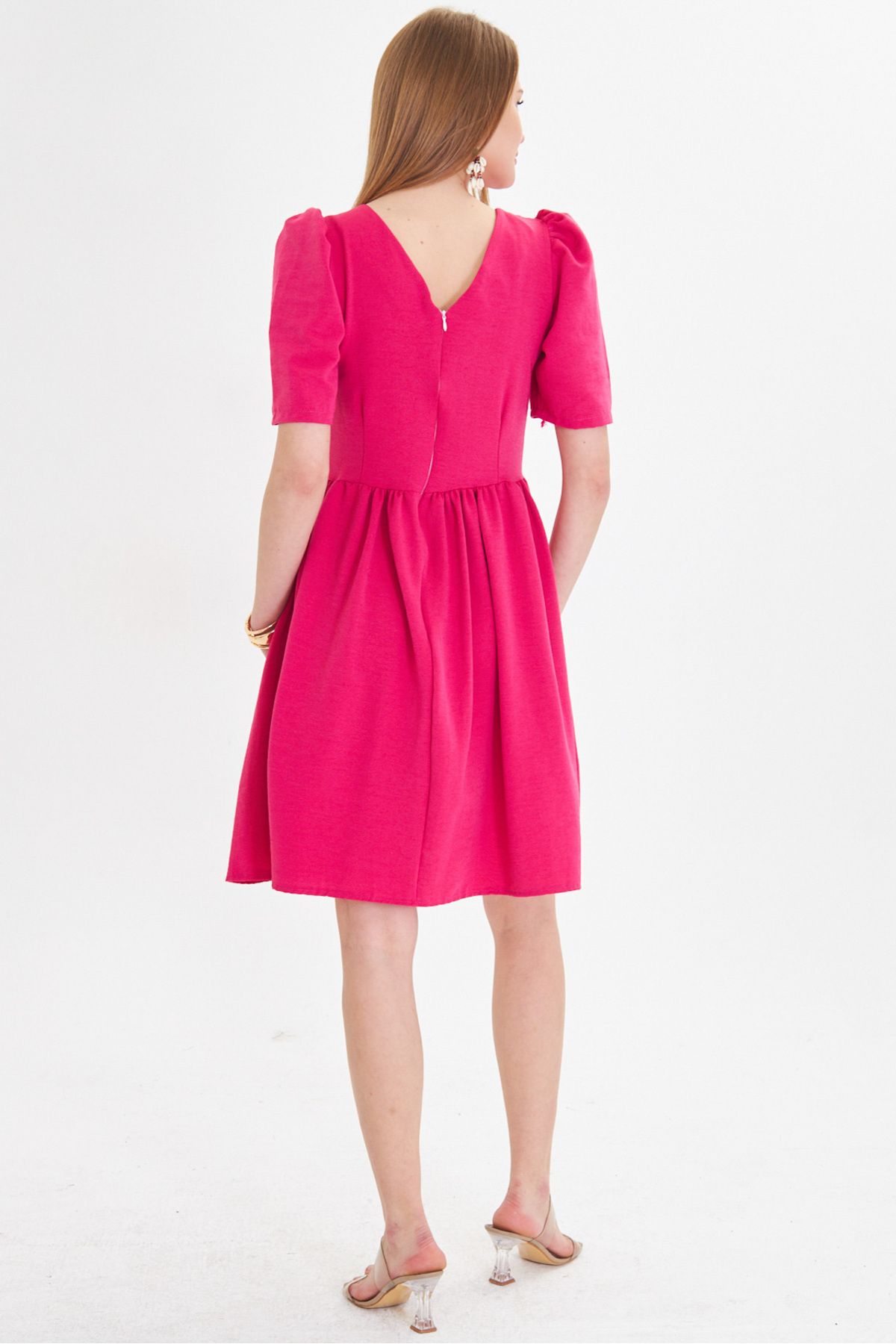 Fuchsia Fuchsia Zero Back Back Zipper Watermelon Arm Waist Shirred Dress ARM-25Y001009