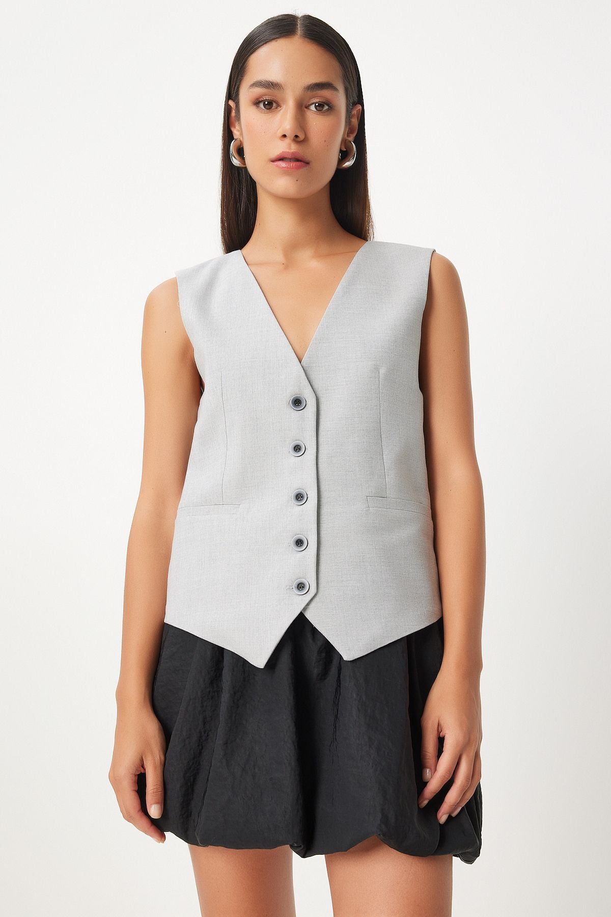 Women's Gray V -Neck Viscose Vest To00145