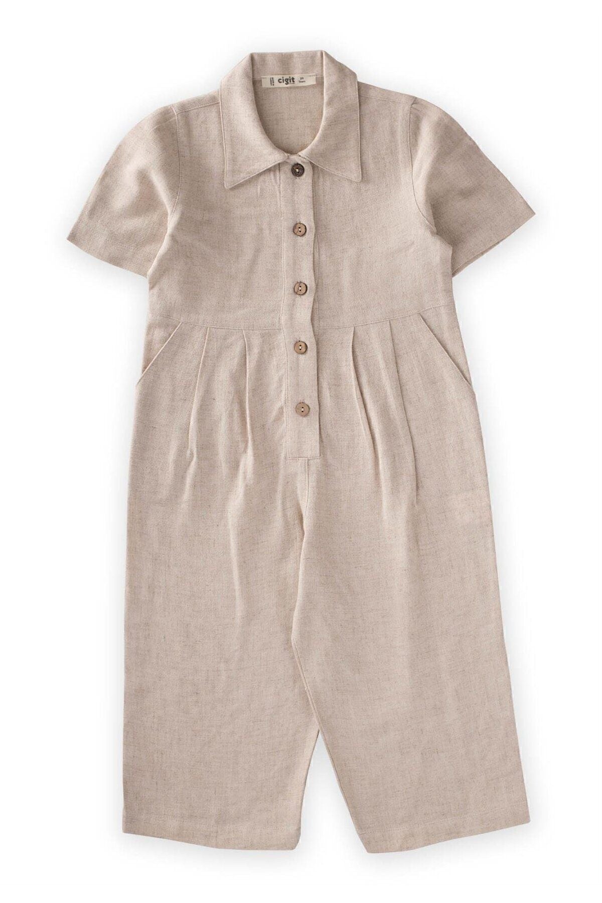 Waist pleated linen overalls 2-7 years Naturel