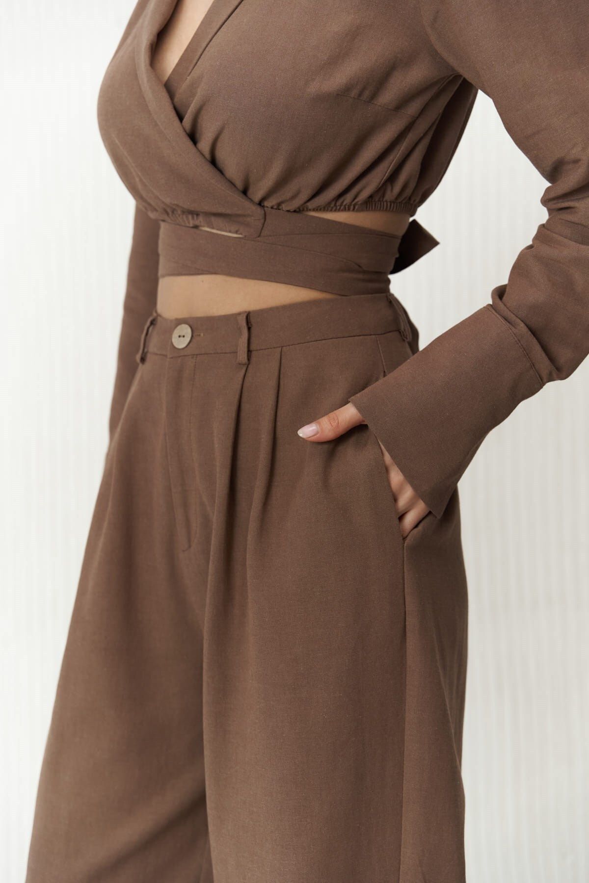 Estila Coffee Crop Pants Set