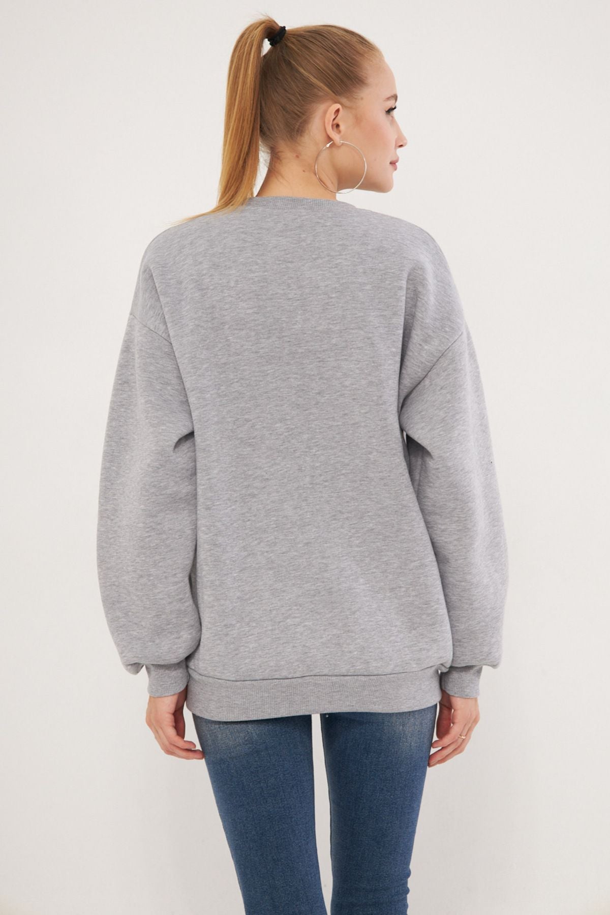 Women's Gray Zero Neckline Sweatshirt Arm-15k024002