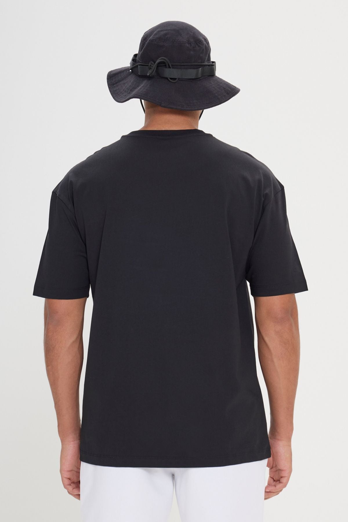 Men's black oversize plenty of cut bike collar 100 %cotton printed T -shirt