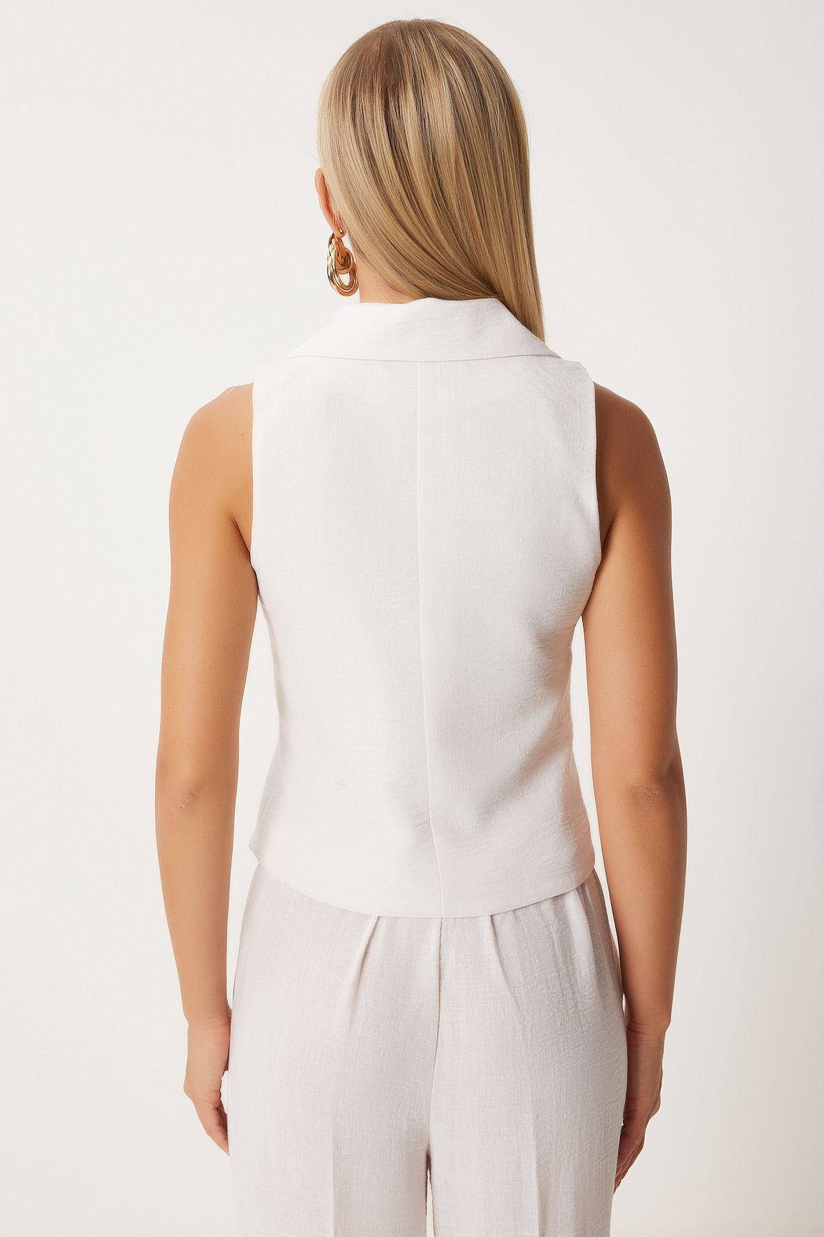 Women's Cream Light Transparent Shawl Yaka Vest Pants Set FN03231