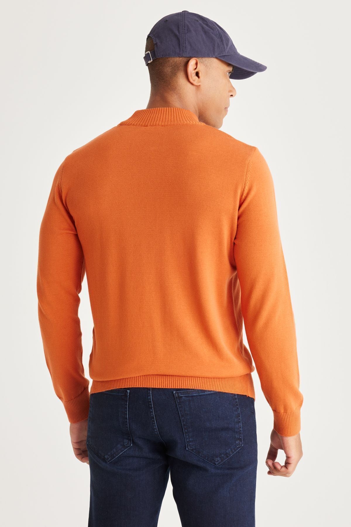 Men's Tile Standard Fit Normal Cut Half Fisherman Collar Cotton Knitwear Sweater