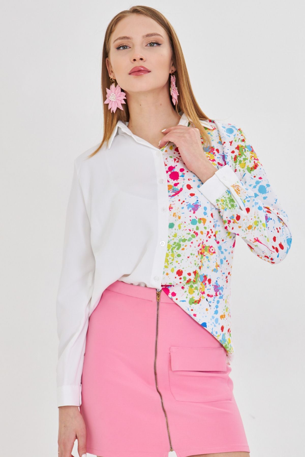 Female Green Asymmetric Patterned Shirt ARM-25Y001011